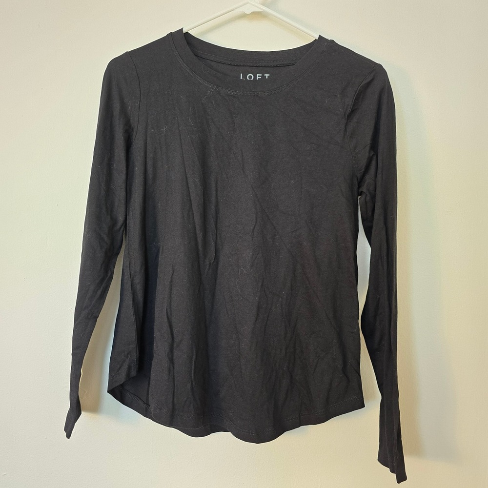 LOFT Shirt Long Sleeve Womens Extra Small Black Casual Basic Top